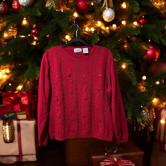 Tabi International Red Sweater with Red Bead/Sequin/Embroidery Embellishment - Picture 11 of 15